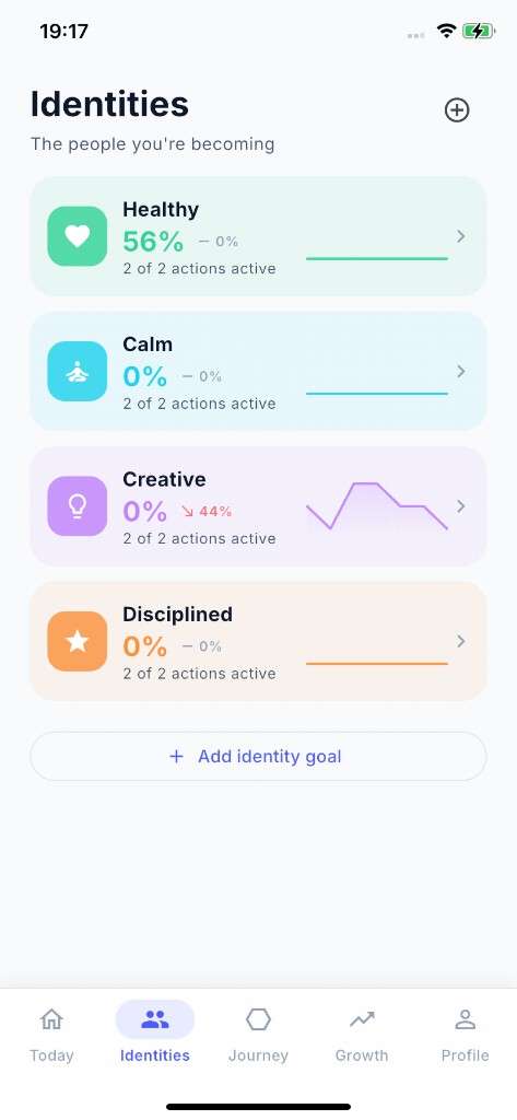Identities screen